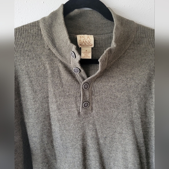 Vintage Jos. A Bank Mens M Merino Wool Henley Sweater Green Grandpa Blokecore - Picture 2 of 7
